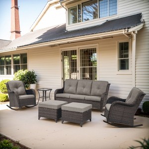 Belord 6 Pieces Patio Furniture Set with Rocking Chairs, All Weather Wicker Outdoor Conversation Set with Patio Couch Rocking Chair Ottoman Side Table - 1 of 4
