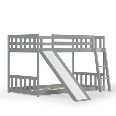 Infans Twin over Twin Bunk Wooden Low Bed with Slide Ladder for Kids Grey