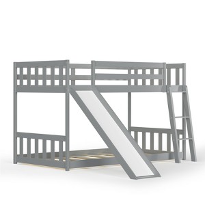 Infans Twin over Twin Bunk Wooden Low Bed with Slide Ladder for Kids Grey - 1 of 4