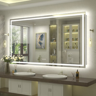 Apmir Super Bright Front & Back LED Lighted Anti-Fog Tempered Glass Bathroom/Vanity Mirror with ETL & 3-Year Warranty
