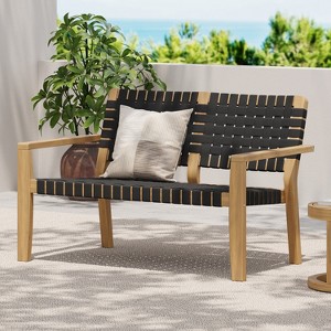 Patio Club Chair Loveseat Outdoor 2-Seater Sofa Armchair Outdoor Accent Chair, Acacia Wood&Woven Rope -ModernLuxe - 1 of 4