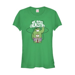 Juniors Womens Marvel Valentine's Day Hulk We Have Chemistry T-Shirt - 1 of 3