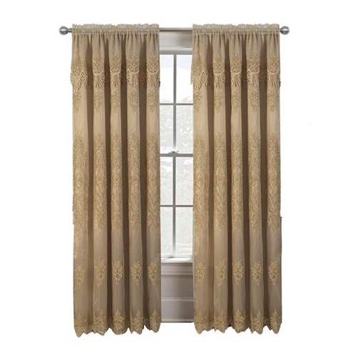 2PC 90” Panels with Attached Valance & Gold Embroidery, Window selling Curtains