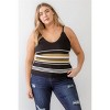 Slickblue Women's Plus Size Ruffle Strap Tank Top, Ribbed Knit, V-Neck Sleeveless, Black/Mustard, Size XL-3XL - 2 of 4