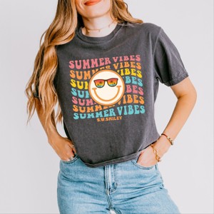 Simply Sage Market S.W.Smiley Summer Vibes Stacked Smiley Boxy Crop Top - XL - Pepper - 1 of 4