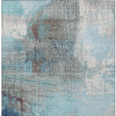 HomeRoots 9' X 12' Teal Blue And Gray Abstract Washable Indoor Outdoor Area Rug