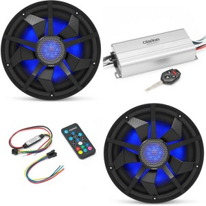 Clarion Marine 4 Channel Amp & (2) 12" Black Grill Boat Audio Upgrade Bundle ( Includes LED Remote ) - 1 of 4