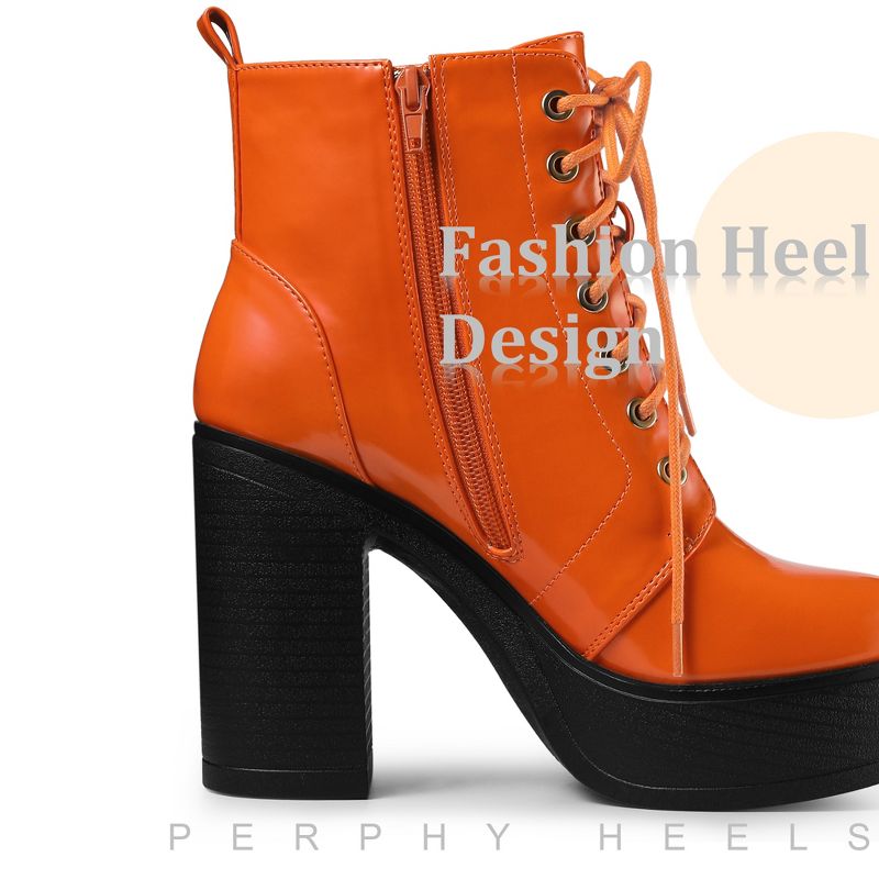 Perphy Women's Platform Lace Up Block Heel Western Combat Boots, 4 of 6