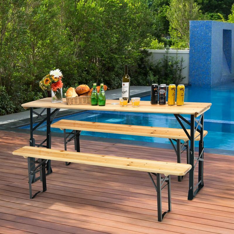 Costway 66.5" Outdoor Folding Wood Picnic Table Height Adjustable Metal Frame, 5 of 11