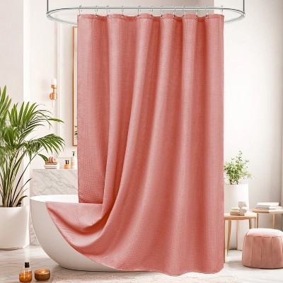 LunaLulinlk Luxury Waffle Weave Shower Curtain, Coral Pink