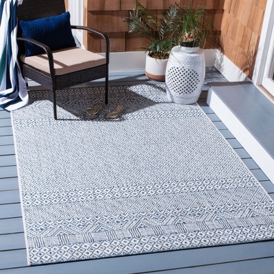 Blue and Navy Geometric Flat Woven Indoor/Outdoor Rug