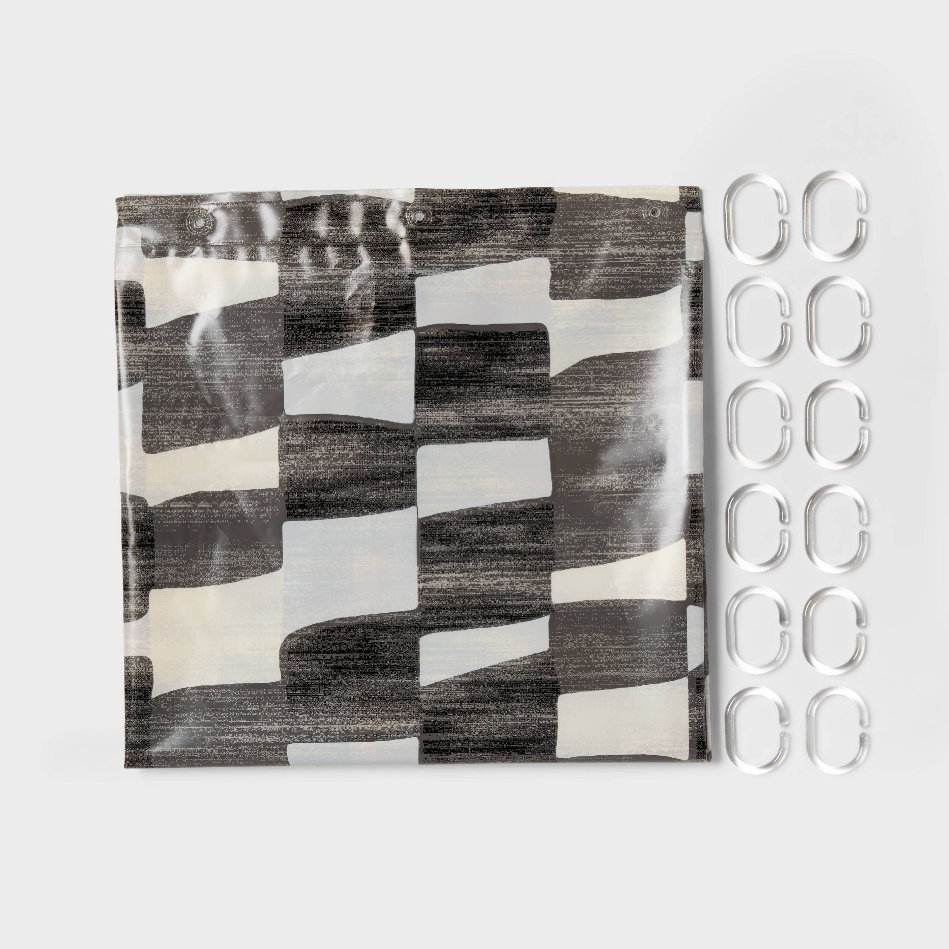 13pc PEVA Watercolor Blocks Shower Curtain and Rings Set Gray - Room Essentials™