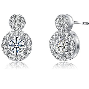 Guili Glamorous Rhodium-Plated Earrings with Sparkling Clear Cubic Zirconia, Framed Design & Secure Butterfly Clasp for Elegant Shine - 1 of 3