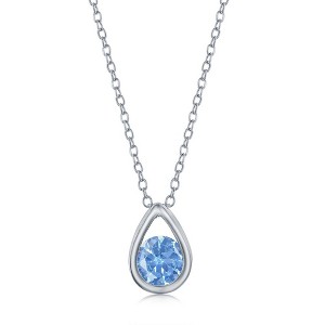 Simona Sterling Silver 'March Birthstone' Pear-shaped Necklace - Created Aquamarine - Aqua - 16+2 Inch - 1 of 2