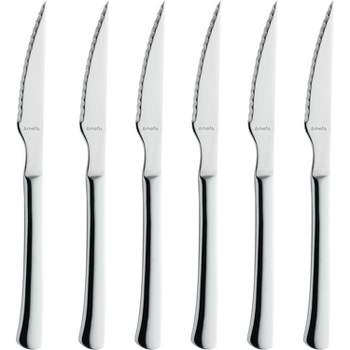 Amefa Chuletero Steak Knives, Set of 6, Hardened Stainless Steel, Hammered Ergonomic Handle Design, Micro Serrated Edge 4 Inch Blade Steak Knife