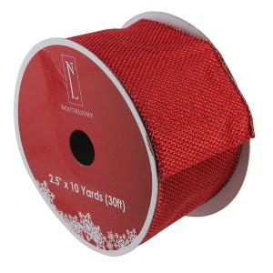 Northlight Pack of 12 Simply Red Burlap Wired Christmas Craft Ribbon Spools - 2.5" x 120 Yards Total - 1 of 3