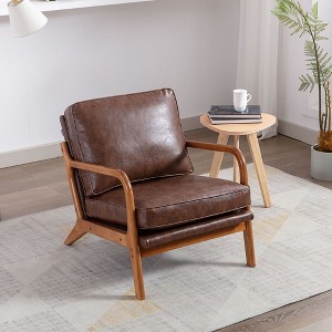 Arm Chair, Living Room Chairs With Solid Wood Frame, Curved Edges, Wooden Legs Modern Accent Upholstered Sofa Chairs For Living Room - 1 of 4