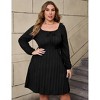 Plus Size Square Neck Knit Dress for Women Long Puff Sleeves Ribbed Texture Casual Chic Sweater Dress with Pocket - 2 of 4