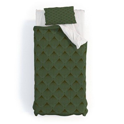 Deny Designs Twin/ Twin Extra Long Caroline Okun Mossy Green Bulbs Duvet Cover and Pillow Sham Green