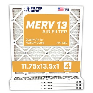 Filter King 11.75x13.5x1 Air Filter | 4-PACK | MERV 13 HVAC Pleated A/C Furnace Filters | MADE IN USA | Actual Size: 11.75 x 13.5" - 1 of 4