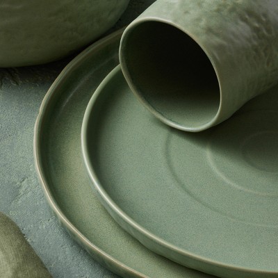 Sage Green Ceramic 16-Piece Textured Dinnerware Set