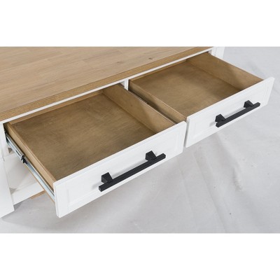 White and Natural Wood Rectangular Coffee Table with Storage