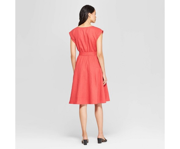 Women's Short Sleeve Crewneck Tie Waist Dress - Who What Wear&#153; Red XS
