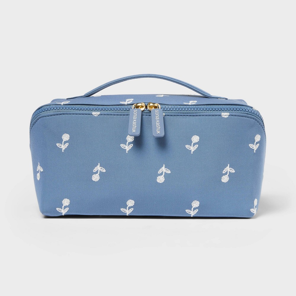 Sonia Kashuk™ Diagonal Zip Makeup Bag - Blue with Embroidery
