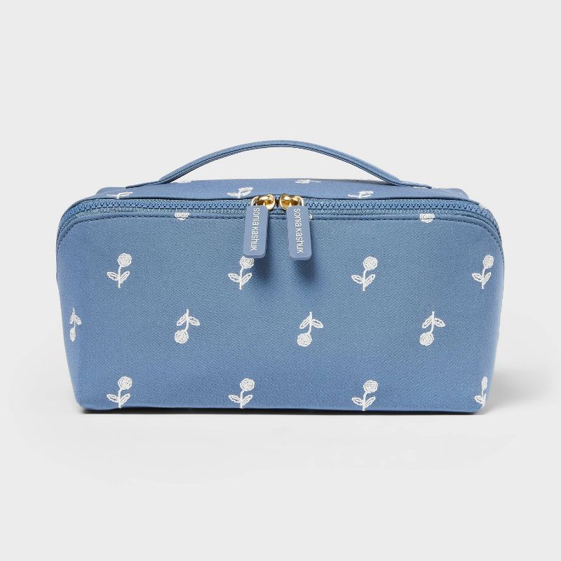 Sonia Kashuk™ Diagonal Zip Makeup Bag - Blue with Embroidery