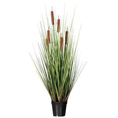 Artificial Grass with 6 Cattails Potted (36") Brown - Vickerman: Indoor/Outdoor Decor, PVC Foliage