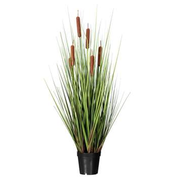 Artificial Grass with 6 Cattails Potted (36") Brown - Vickerman