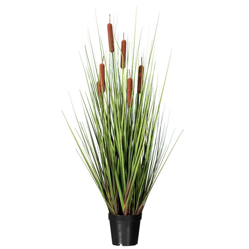 Artificial Grass with 6 Cattails Potted (36&#34;) Brown - Vickerman, 1 of 7