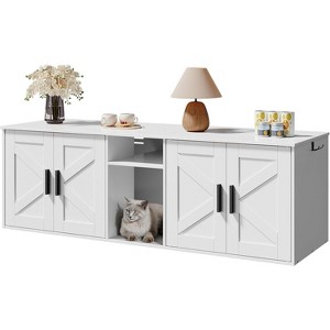 Double Litter Box Enclosure, Hidden Litter Box Enclosure with Corridor White - 1 of 4