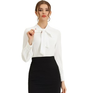 INSPIRE CHIC Women's Vintage Solid Gothic Velvet Dressy Bow Tie Neck Business Shirt - 1 of 4