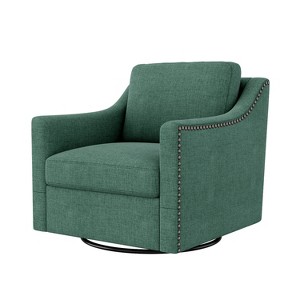 Vynxaria Ergonomic Swivel Green Accent Chair with Brass Nail Decor, Black Legs - 1 of 4