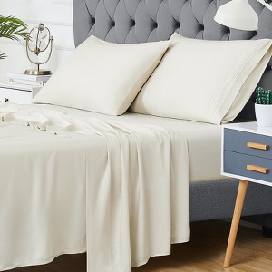 King Size 4 Piece Sheet Set, Bamboo Fiber Soft Comfy Breathable Bed Sheets Set Wrinkle-Free Hotel Bedding Bed Sheets Pillowcase Set with 16" Pockets - 1 of 4