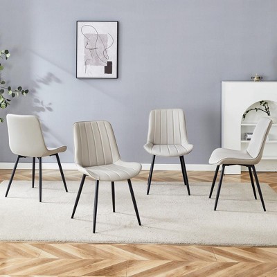 JUJABU Extended Seat Cushion PU Dining Chair Set - Four Pieces