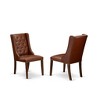 HomeStock 5-Piece Dinette Room Set Includes 1 Round Dining Table and 4 Brown Linen Fabric Dining Chairs with Button Tufted Back - Mahogany Finish - 3 of 4