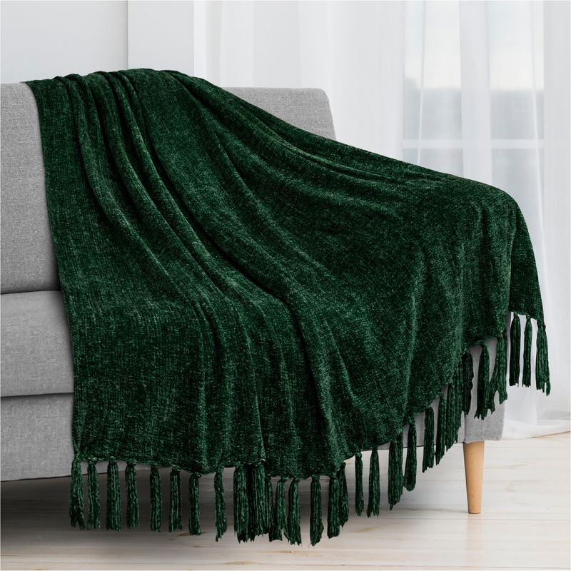 PAVILIA Chenille Throw Blanket with Woven Knitted Tassel Fringe for Couch, Living Room Decor and Bed, 1 of 7
