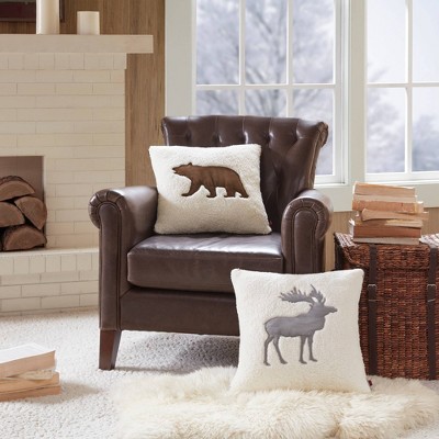 18" Cream Berber Bear Square Throw Pillow with Faux Suede