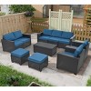 ELJGET 10PCS Outdoor Patio Wicker Furniture Set Cushioned Sectional Sofa Storage Coffee Table Peacock Blue Cushion - 2 of 4