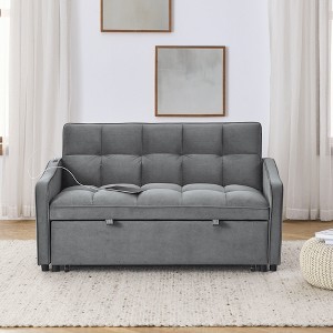 53" Pull-Out Sleeper Sofa Bed With TypeC and USB Charging, Upholstered Loveseats Sofa with Adjsutable Back and Two Arm Pocket - ModernLuxe - 1 of 4
