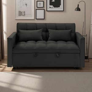 54.33" Velvet Foldable Sofa Bed with Adjustable Back & 2 Pillows - 1 of 4