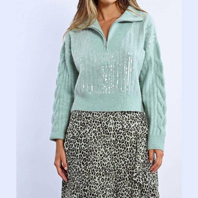 Women's Qtr Zip Sequin Sweater - Lili Sidonio