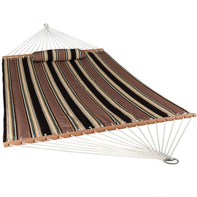 Sunnydaze Large Two-Person Quilted Fabric Hammock with Spreader Bars and Detachable Pillow - 450 lb Weight Capacity - Sandy Beach