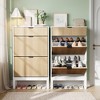 Shoe Storage Cabinet with 2 Flip Drawers, Farmhouse Fluted Shoe Organizer with Metal Legs, Freestanding Hidden Slim Narrow Shoe Rack - 4 of 4