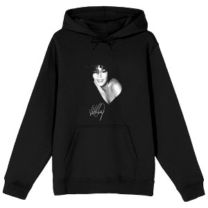 Whitney Houston Black & White Photo Cutout Long Sleeve Men's Black Hooded Sweatshirt - 1 of 3
