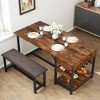 COZONY 3-Piece Dining Table Set for 4 - Rustic Kitchen Table with 2 Benches & Storage, Metal Frame, Small Space - 2 of 4
