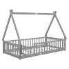 Grungis Twin Size Tent-Shaped Floor Bed with Door,Modern Toddler Bed with Guardrails and Slats,Montessori Bed for Bedroom - 4 of 4