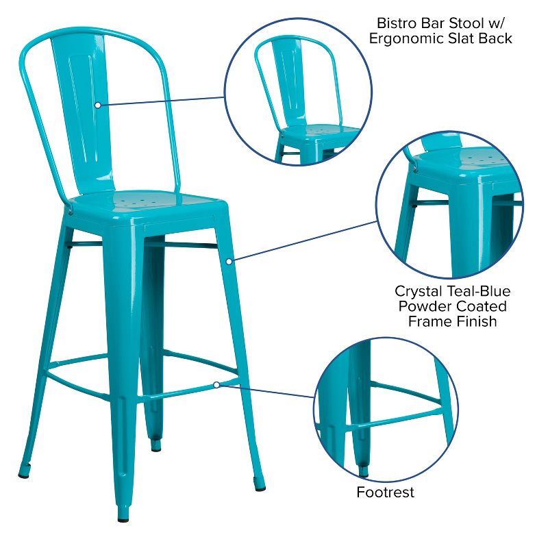 Flash Furniture Commercial Grade 30" High Metal Indoor-Outdoor Barstool with Back, 4 of 12